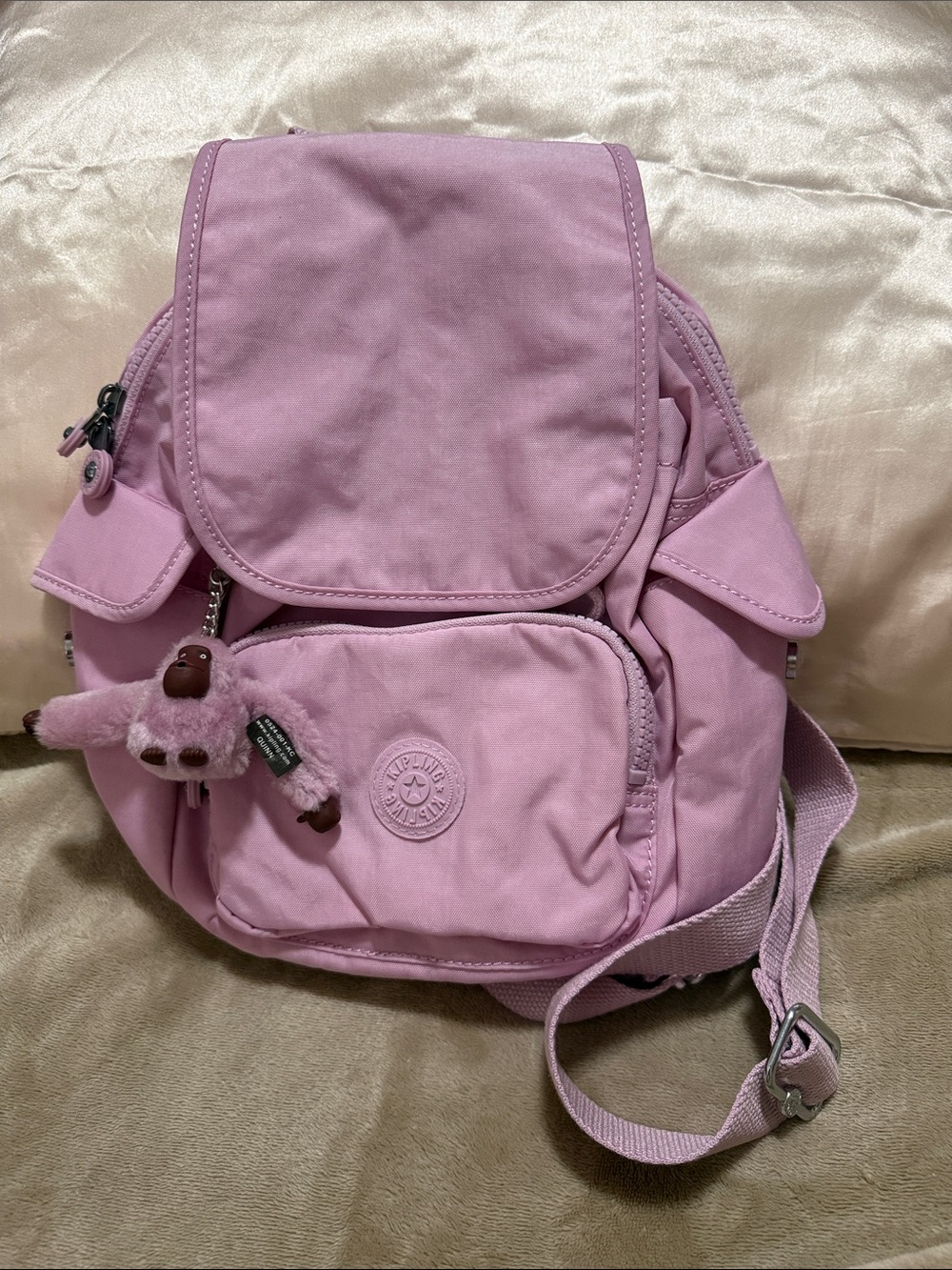 Kipling pink/ Lilac mini Backpack with Plush Monkey Charm